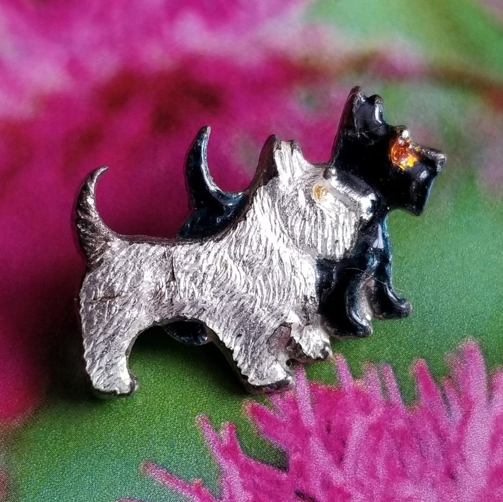 Vintage Scotty Dogs pin enamel art deco brooch figural Westie